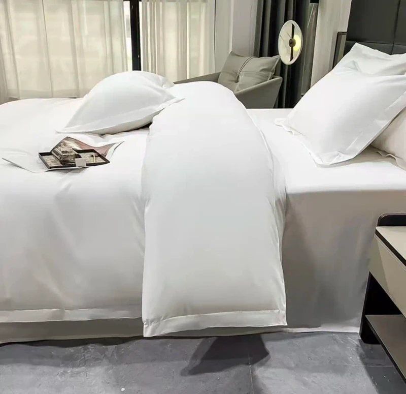 White-Hotel-Bedding-Set-100-Cotton-300tc-Queen-King-Size-4pcs-Duvet-Cover-Flat-Sheet-Set-Breathable-Hospital-Use