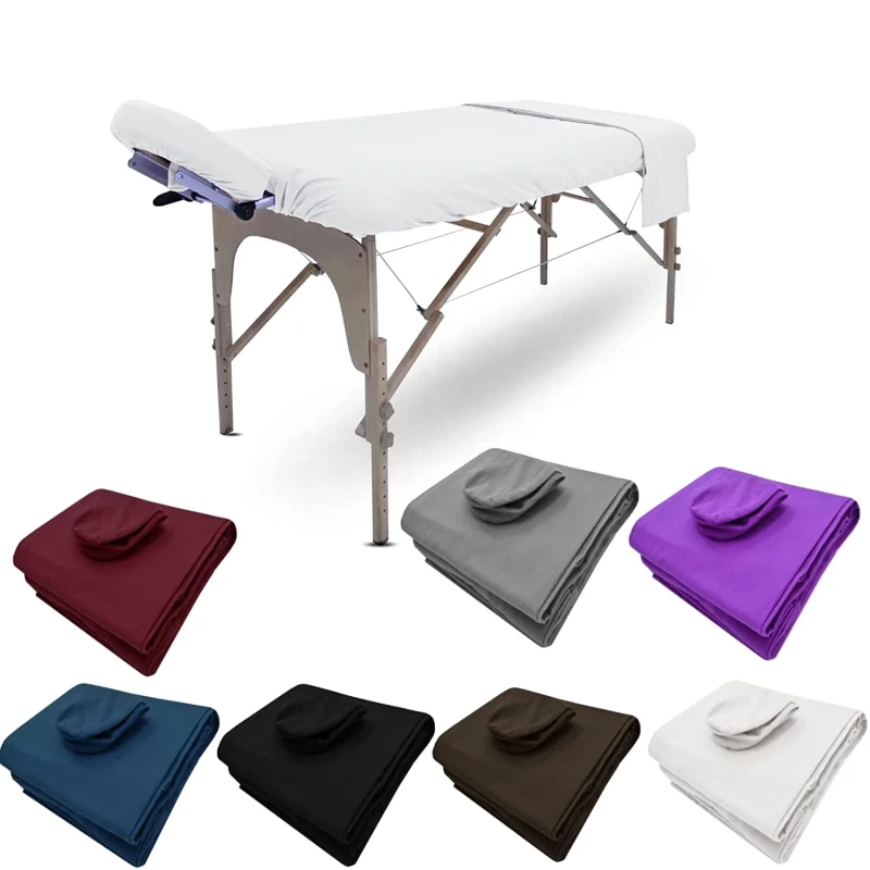 White-Poly-Cotton-Massage-Table-Flat-Sheets-Fitted-Sheets-3-Pieces-Set