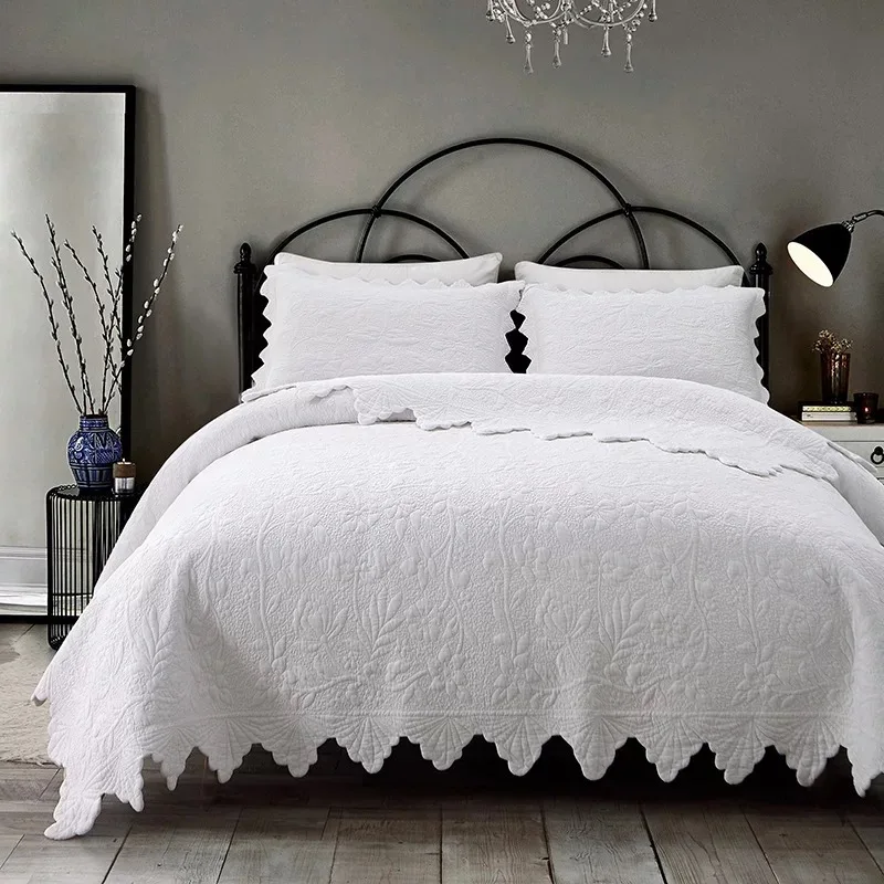 White-Pre-Washed-Cotton-Bedspread-Coverlet-Set