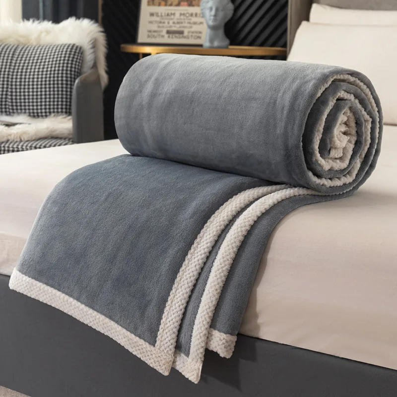 Winter-Bed-Sheet-Small-Nap-Blanket-Double-Sided-Thickened-Milk-Velvet-Flange-Solid-Pattern-Knitted