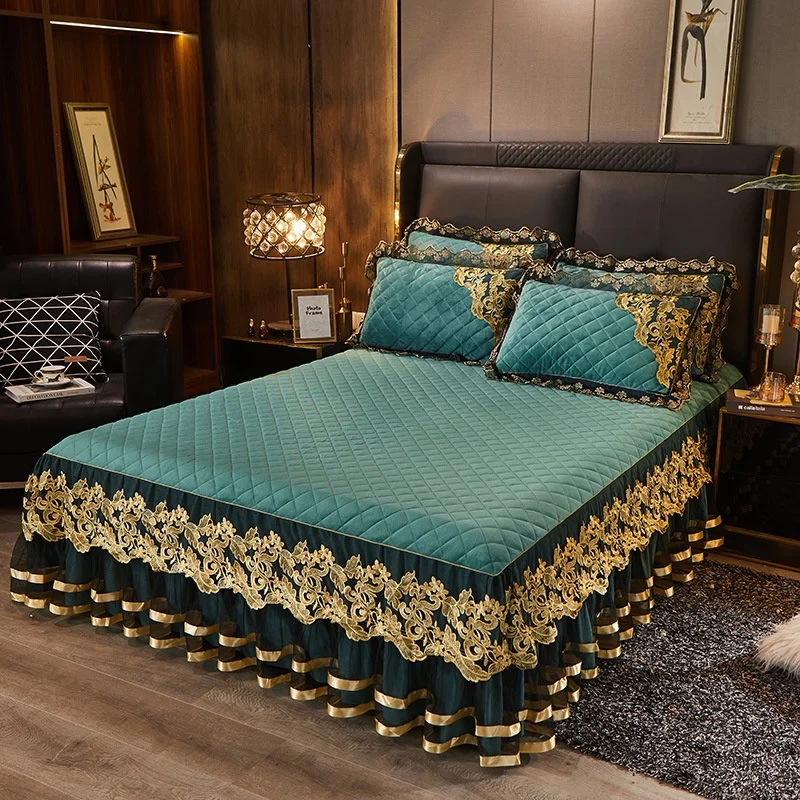 Winter-Printed-High-Quality-Quilted-Velvet-Bed-Skirt-Set-3PCS-Princess-Style-Thickened-Non-Bed-Skirt