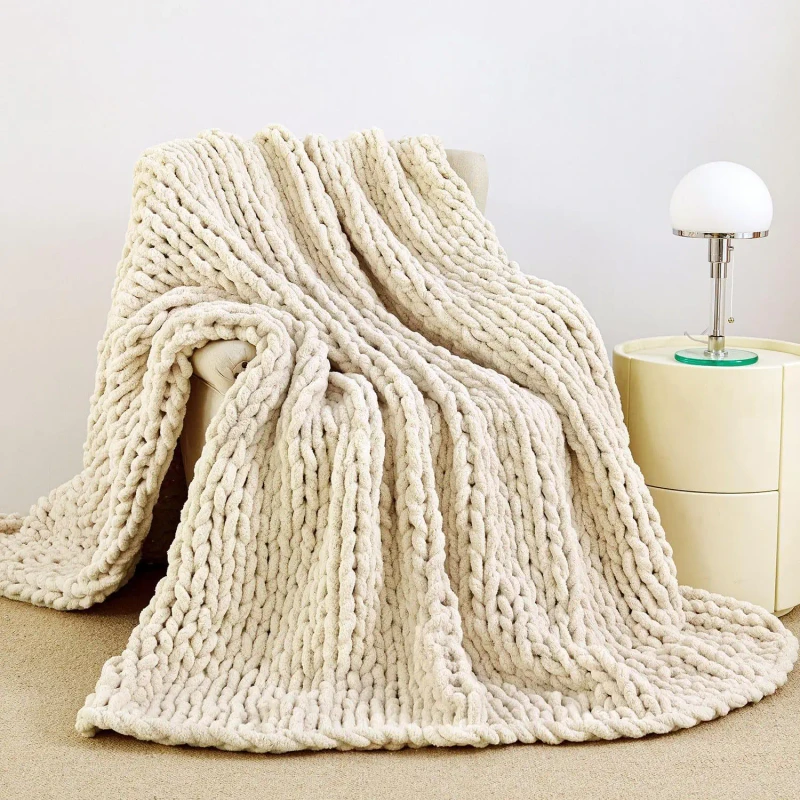 Winter-Solid-Chunky-Knit-Chenille-Yarn-Throw-Blanket-50x60-Handmade-Cable-Knit-Crochet-Eco-Friendly-Soft-Couch-Sofa-Bed