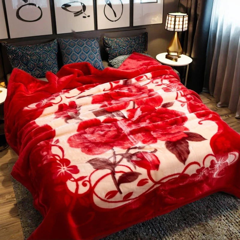 Winter-Warm-1-Pieces-Bed-Sheet-High-Quality-Red-Flannel-Raschel-Bedding-Set-ODM-Red-Printed-Blanket
