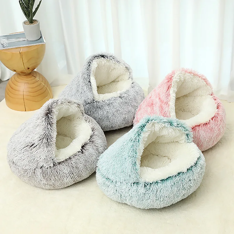 Winter-Warm-Eco-Friendly-Cat-Nest-Semi-Closed-Dog-Bed-with-Cloth-Material-Solid-Pattern-Semi-Enclosed-Kennel