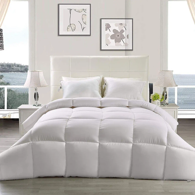 Winter-White-100-Microfiber-Quilts-Single-Coverlet-Comforter-with-Stitching-Pattern-Polyester-Duvet