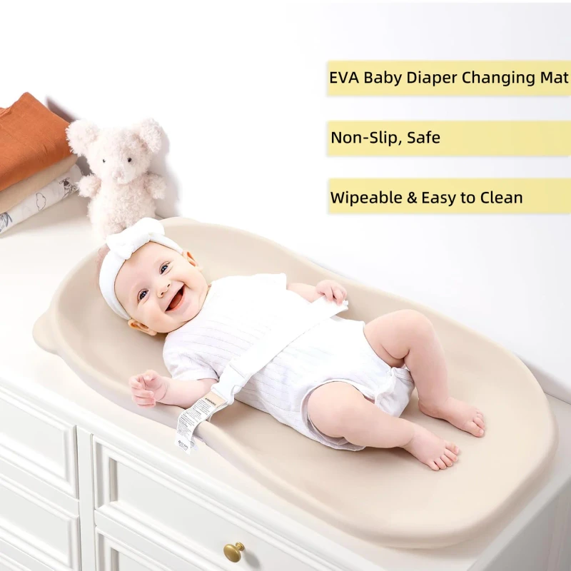 Wipe-Clean-Baby-EVA-Foam-Changing-Mat-Waterproof-Non-Slip-Adjustable-Safety-Strap-Fits-Tables-Dressers-Beds