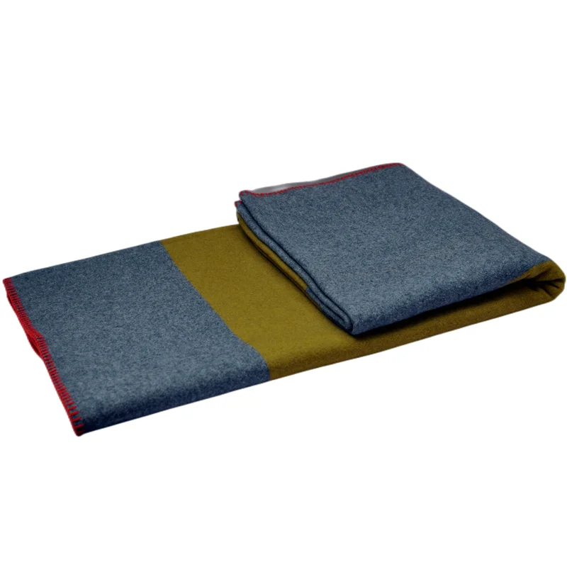Woven-100-Wool-Jacquard-Geometric-Design-Reversible-Winter-Single-Bed-Blanket-500gsm