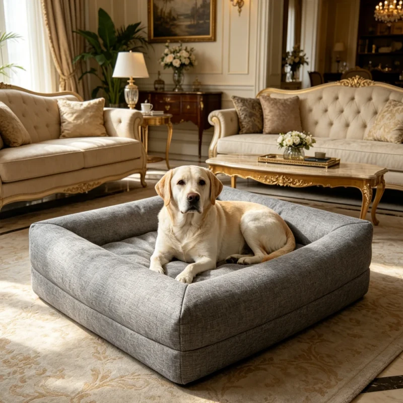 Wrap-Around-Breathable-Non-Slip-Orthopedic-Edge-Protection-Crate-Bed-Grey-for-Medium-Large-Dogs-Cats