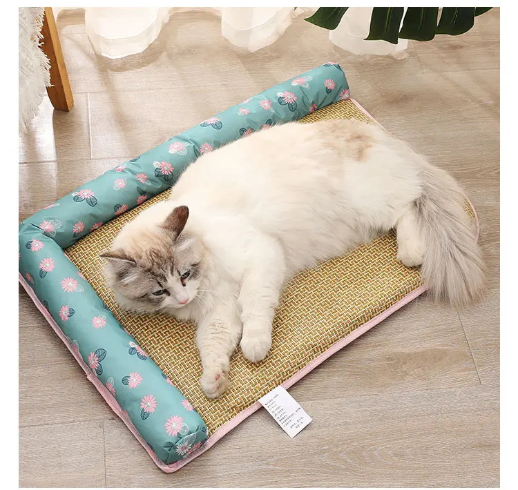 XL-Linen-Removable-and-Washable-Summer-Cool-Mat-for-Dogs-and-Cats-Printed-Grass-Nest-Pet-Bed-for-Four-Seasons