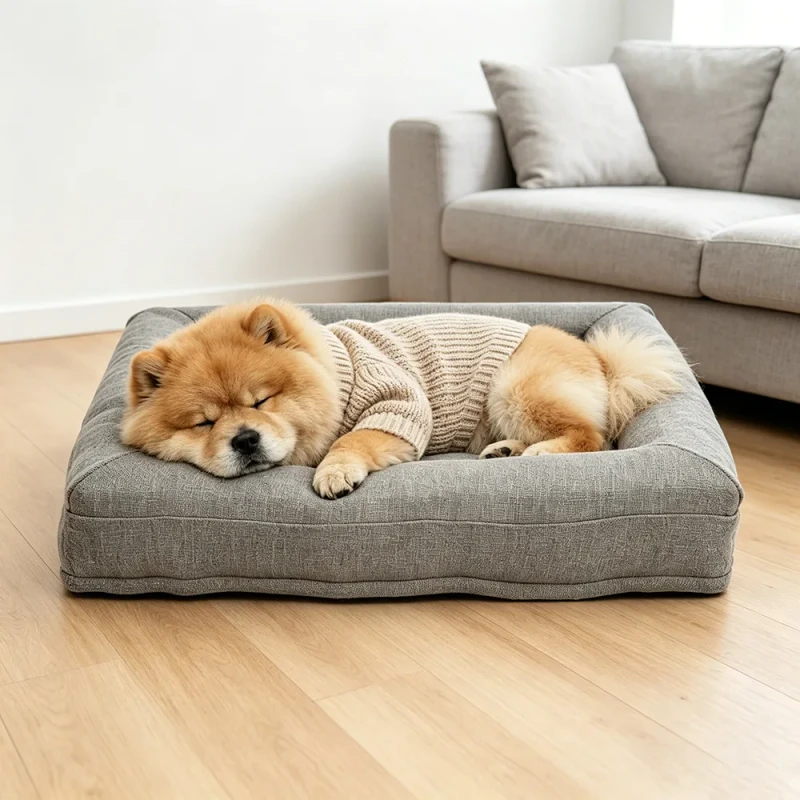 Yang-Yang-Pet-Linen-Fabric-Grey-Rectangle-Calming-Luxury-Modern-Fashion-Dog-Bed