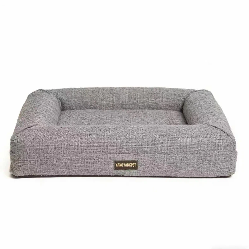 Yangyangpet-Gray-Linen-Linen-Rectangle-Luxury-Calming-Orthopedic-Dog-Bed