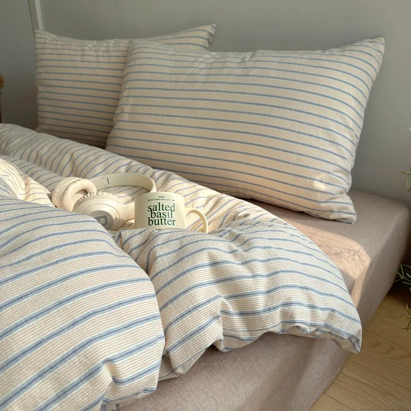 Yarn-dyed-Washed-Organic-Cotton-Set-Maternal-Infant-Grade-Striped-Bed-Sheet-Quilt-Cover-Naked-Sleeping-Bedding