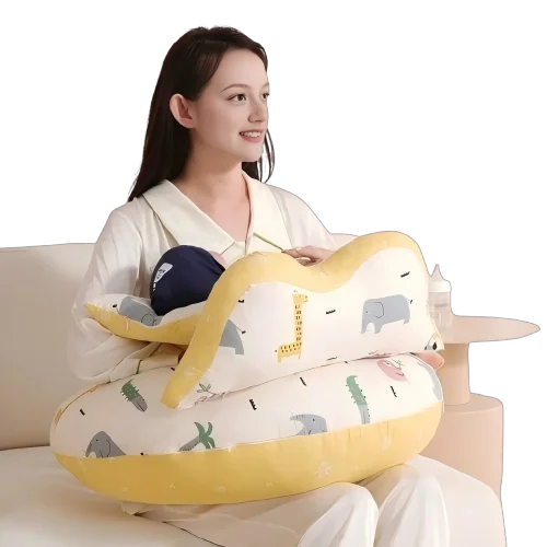 Yellow-Animal-Printed-Cotton-Nursing-Pillow-with-Dual-Use-Design-for-Maternity-Breastfeeding-and-Baby-Cuddling