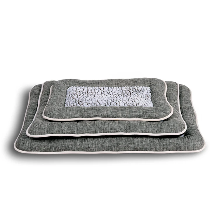 Zhejiang-Factory-Custom-New-Innovative-Fashion-Camping-Grey-Linen-Rectangle-Dog-Beds-Washable-Fancy-Large-Pet-Dog-Bed-for-Travel