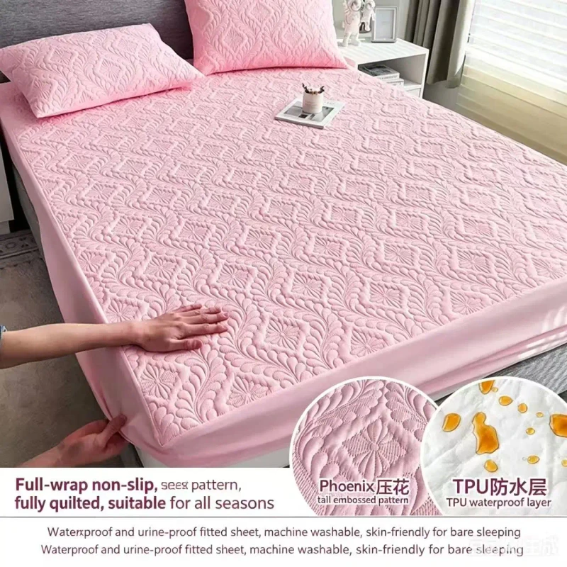 pink-Fitted-Sheet-for-Queen-Size-Bed-Water-Proof-Breathable-Soft-Bed-Fitted-Sheet-Mattress-Protector